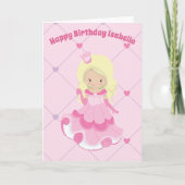  prinses Pink Custom Blonde Girl Birthday Kaart (Voorkant)