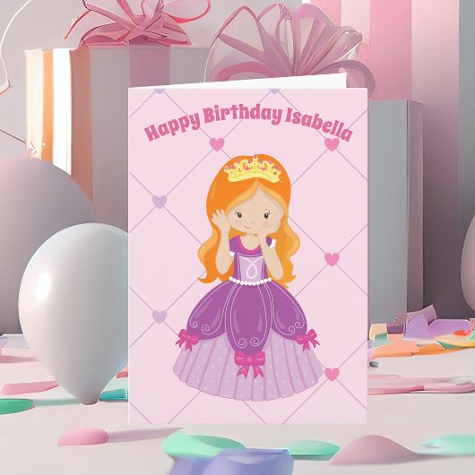 prinses Pink Custom Redhead Girl Birthday Kaart