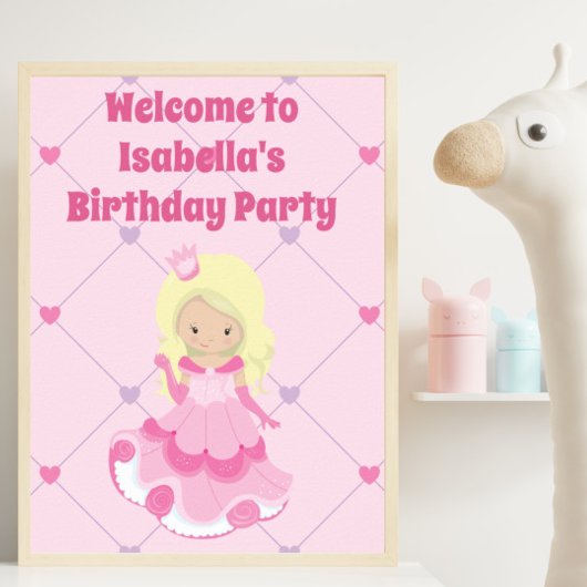  prinses Pink Girls Birthday Party Poster