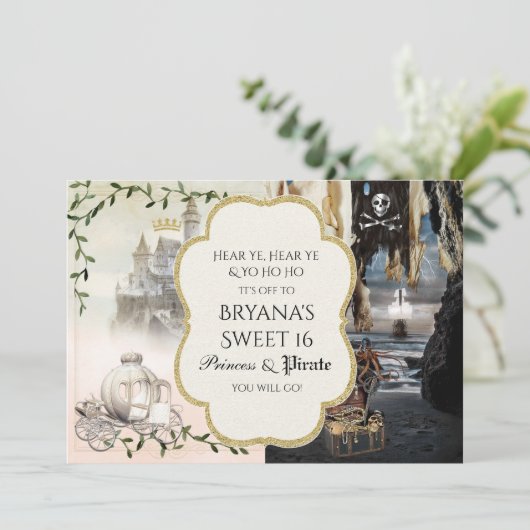Prinses & Piraat Elegante Party Uitnodigingen (Staand voorkant)