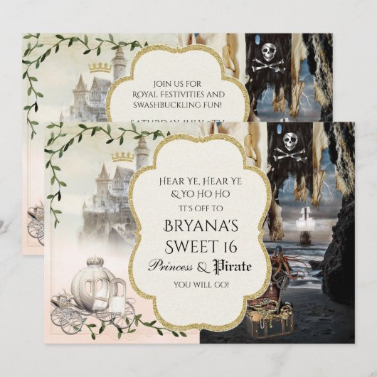 Prinses & Piraat Elegante Party Uitnodigingen (Voorkant / Achterkant)