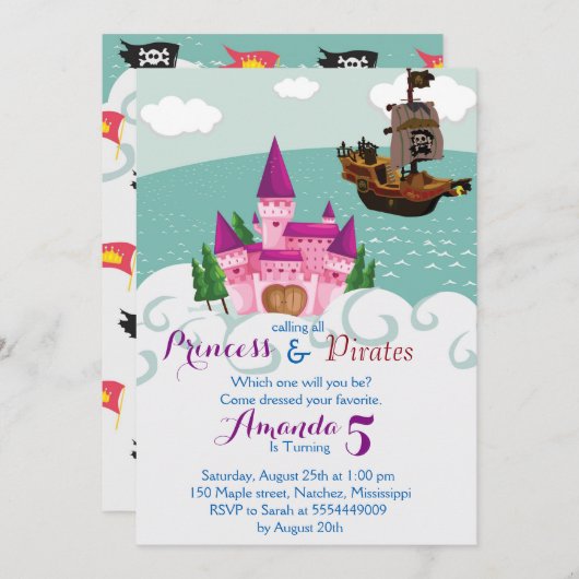 Prinses Pirate uitnodiging (Voorkant / Achterkant)