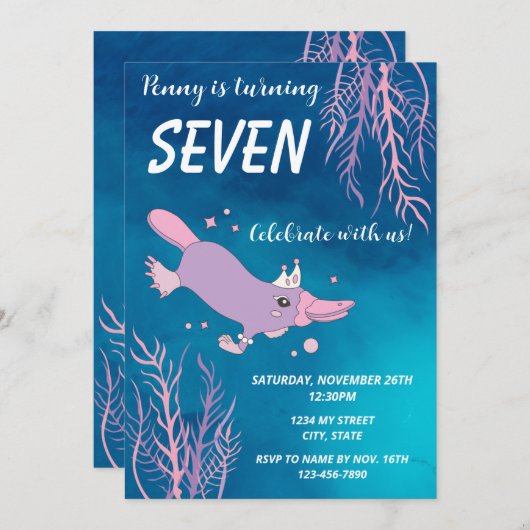 Prinses Platypus Verjaardagsuitnodiging Kaart (Voorkant / Achterkant)