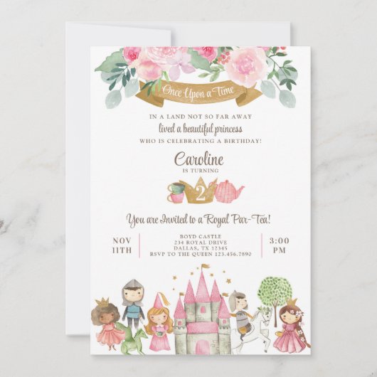 Prinses Prince & Knight Tea Party Verjaardag Uitno Kaart (Voorkant)