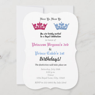 Prinses Prins Kroon Tweeling Feest Roze & Blauw Kaart