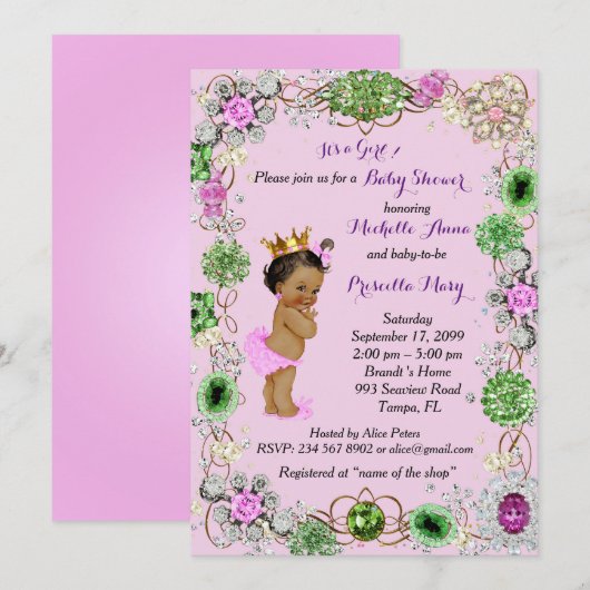 Prinses Prinses Baby shower Uitnodiging, Kleine Pr Kaart (Voorkant / Achterkant)