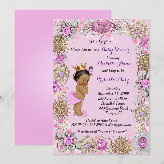 Prinses Prinses Baby shower Uitnodiging, Kleine Pr Kaart (Voorkant / Achterkant)