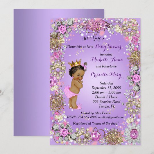 Prinses Prinses Baby shower Uitnodiging, Kleine Pr Kaart (Voorkant / Achterkant)