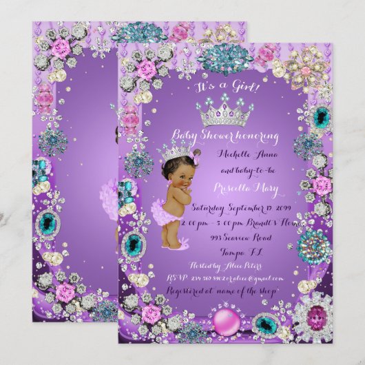 Prinses Prinses Baby shower Uitnodiging, Kleine Pr Kaart (Voorkant / Achterkant)