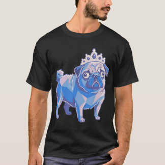 Prinses Pug Koninklijke Hond Kunst, Blauwe Geometr T-shirt