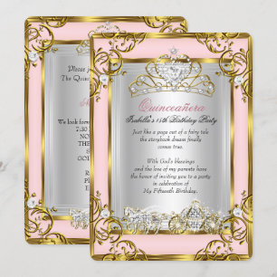 Prinses Quinceanera 15e Verjaardag Roze Perzik Kaart