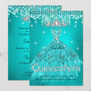 Prinses Quinceanera 15e Verjaardag Teal Aqua Diade Kaart