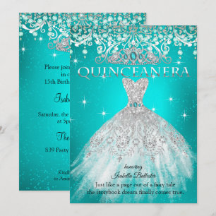 Prinses Quinceanera 15e Verjaardag Turquoise Blauw Kaart