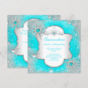 Prinses Quinceanera Aqua Teal Winter Wonderland Kaart