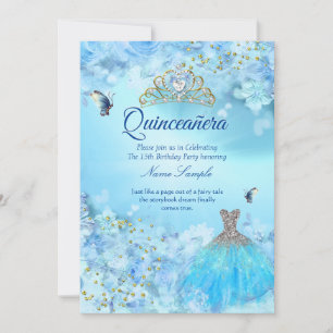 Prinses Quinceanera assepoester blauwe bloemjurk Kaart