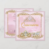 Prinses Quinceanera Blush Roze Gouden wagen Kaart (Voorkant / Achterkant)