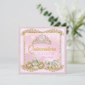 Prinses Quinceanera Blush Roze Gouden wagen Kaart (Staand voorkant)