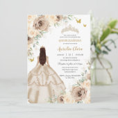 Prinses Quinceañera Champagne Bloemen Rozen Jurk Kaart (Staand voorkant)