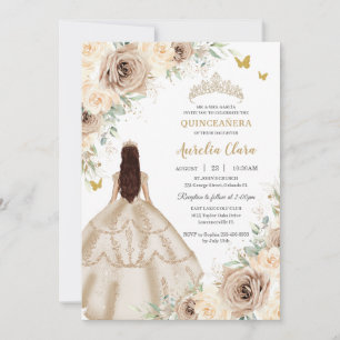 Prinses Quinceañera Champagne Bloemen Rozen Jurk Kaart