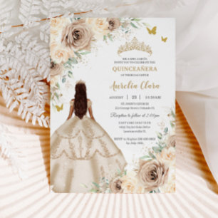 Prinses Quinceañera Champagne Bloemen Rozen Jurk Kaart