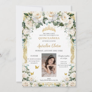 Prinses Quinceañera Champagne Ivoor Rozen Foto Kaart