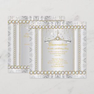 Prinses Quinceanera Diamant Kant Goud Wit Kaart