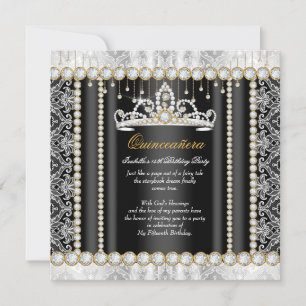 Prinses Quinceanera Diamant Kant Zwart Wit Kaart