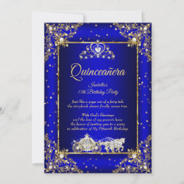 Prinses Quinceanera Elite Koningsblauw Goud Glitte Kaart