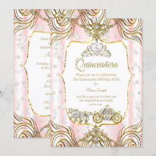Prinses Quinceanera koets goud roze wit Kaart