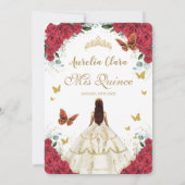 Prinses Quinceañera Rode Rozen Bloemen Witte Jurk Kaart (Achterkant)