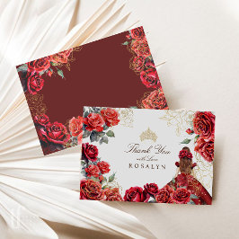 Prinses Quinceanera - Rode Rozen Verjaardag Bedankkaart