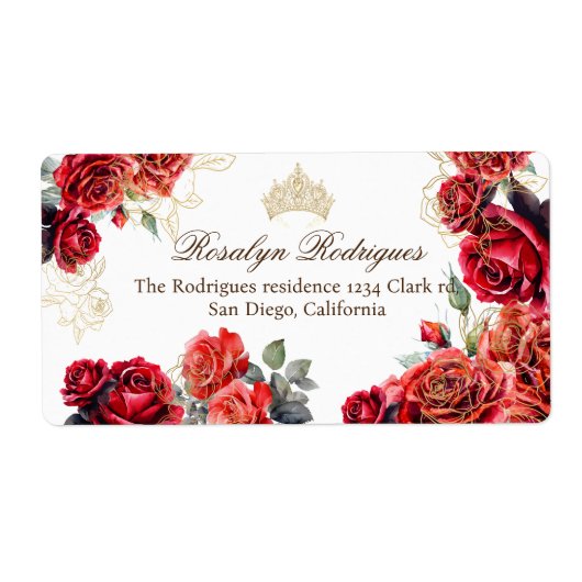 Prinses Quinceanera - Rode Rozen Verjaardag Etiket (Voorkant)