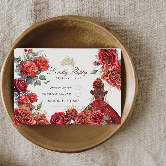 Prinses Quinceanera - Rode Rozen Verjaardag RSVP Kaartje