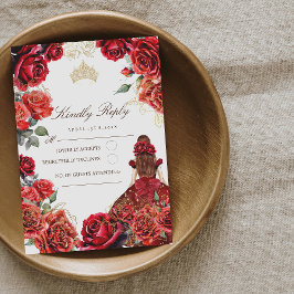 Prinses Quinceanera - Rode Rozen Verjaardag RSVP Kaartje