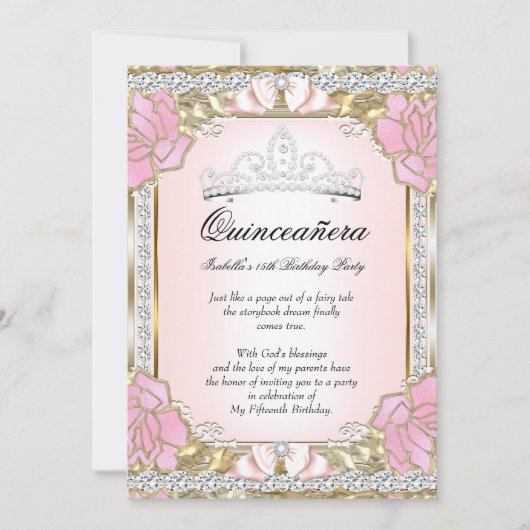 Prinses Quinceanera Roze Goud 15e Verjaardag Kaart (Voorkant)