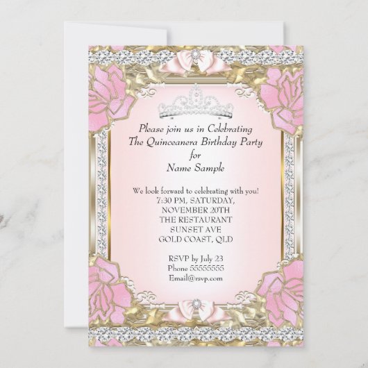 Prinses Quinceanera Roze Goud 15e Verjaardag Kaart (Achterkant)