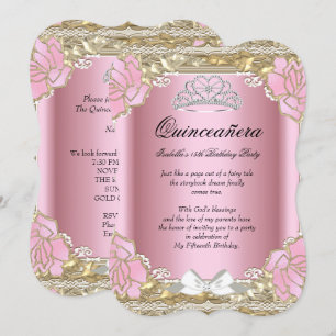 Prinses Quinceanera Roze Goud 15e Verjaardag Tiara Kaart