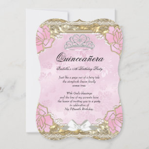 Prinses Quinceanera Roze Gouden Verjaardags Tiara Kaart