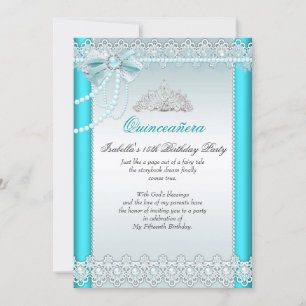 Prinses Quinceanera Turkoois Blauw Kant Parel 2 Kaart