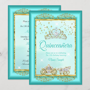 Prinses Quinceañera Turquoise Blauw Goud sprookje Kaart