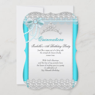 Prinses Quinceanera Turquoise Kant Parel Tiara Kaart