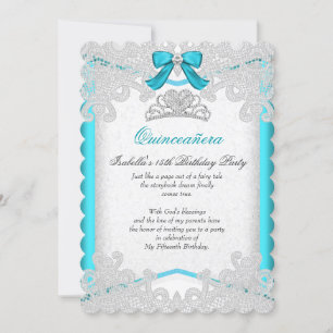 Prinses Quinceanera Turquoise Kantelen Verjaardags Kaart