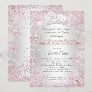 Prinses Quinceanera Verjaardagsfeest Roze Zilver Kaart