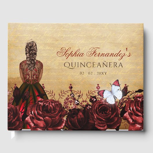  prinses Red Butterfly Quinceañera Gastenboek (Voorkant)