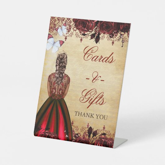 prinses Red Butterfly Table Reclamebord Met Voetstuk (Voorkant)