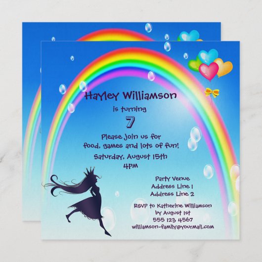 prinses, regenboog, bubbels en ballonnen van de ve kaart (Voorkant / Achterkant)