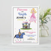 Prinses & Ridder Gedeeld Meisje Verjaardag Invites Kaart (Staand voorkant)