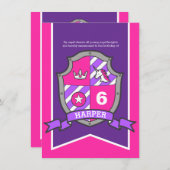 Prinses ridders schild kinder 6e verjaardagsuitnod kaart (Voorkant / Achterkant)