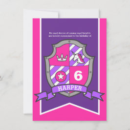 Prinses ridders schild kinder 6e verjaardagsuitnod kaart
