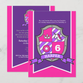 Prinses ridders schild kinder 6e verjaardagsuitnod kaart
